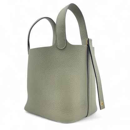 Pre-owned Hermes Picotan Lock PM Sage Taurillon Clemence Gold hardware K stamp