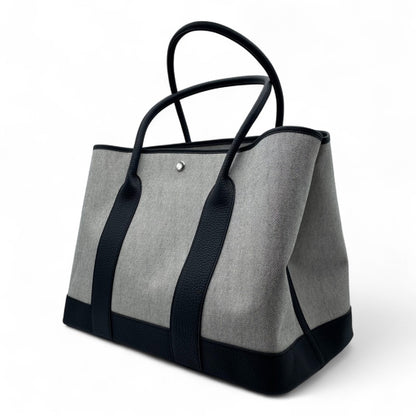 Pre-Owned Hermes Garden Party 41 Noir Toile Ash/Negonda Silver Hardware K Stamp