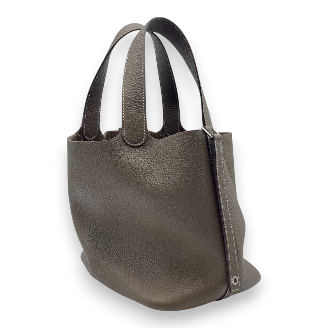 Pre-Owned Hermes Pico Tan Lock MM Etoupe Taurillon Clemence Silver hardware U engraved