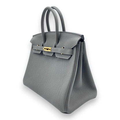 Pre-owned Hermes Birkin 25 Ethane Togo Gold hardware B engraved