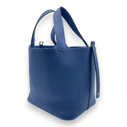 Pre-owned Hermes Picotan lock MM Blue tie Taurillon Clemence Silver hardware W engraved