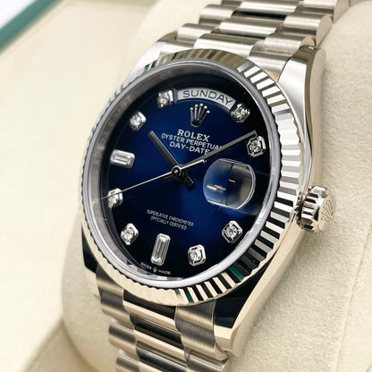 プレオウンド ロレックス デイデイト 128239 ブルーオンブレ 10Pダイヤ ホワイトゴールド 36mm