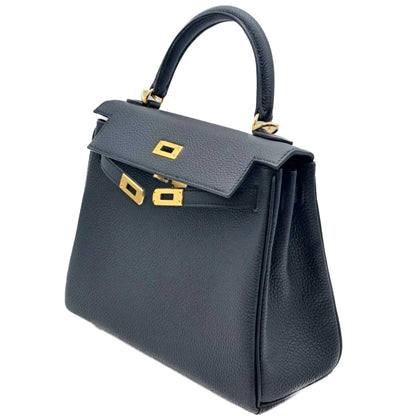 Pre-Owned Hermes Kelly 25 Black Togo Gold Hardware U Engraved