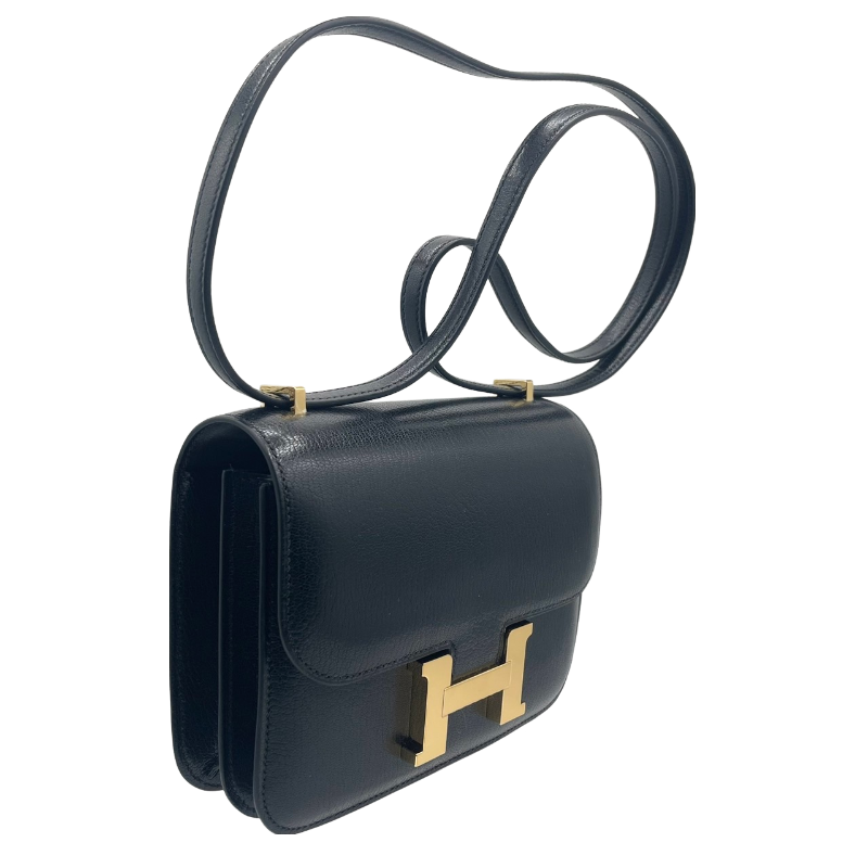 Hermes Constance Mini 18 거울, Chevre, Black, Gold Hardware, B Engraved