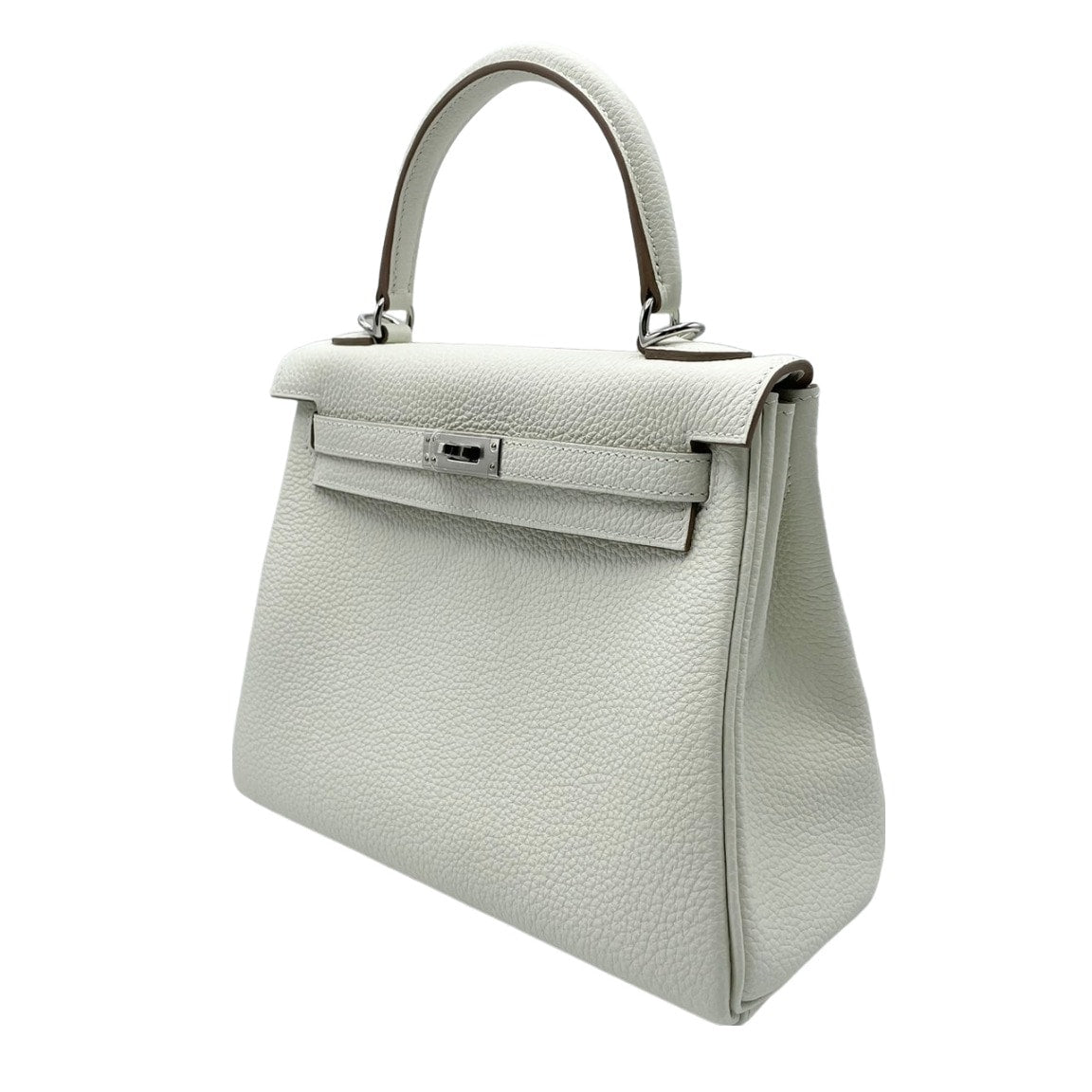 Pre-Owned Hermes Kelly 25 Mushroom Togo Silver Metal Fittings B Engraved