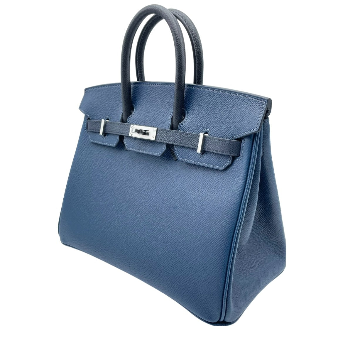 Hermes Birkin 25 Blue Indigo/Black/Blue de Plus Vaud Epson Silver Metal Fittings B 새겨 져