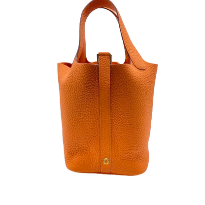 Pre-Owned Hermes Picotin Lock PM Orange Gold Hardware B Engraved