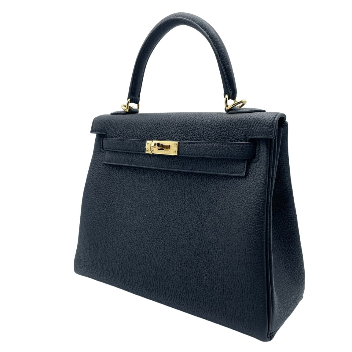 Pre-Owned Hermes Kelly 25 Black Togo Gold Hardware B Engraved