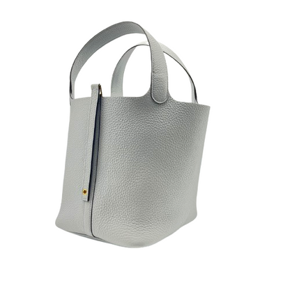 Pre-Owned Hermes Picotin Lock MM Blue Pale Torillon Clemence Gold Hardware B Engraved