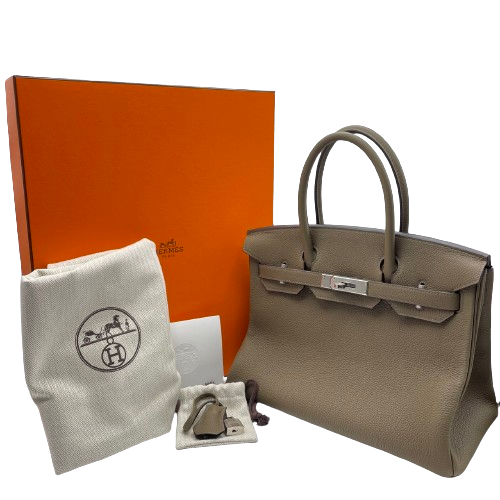 Pre-Owned Hermes Birkin 30 Tundra Togo Silver Metal Fittings B Engraved