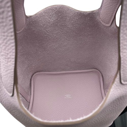 Hermes Picotin Lock PM Mauve 창백한 Torillon Clemence Silver Fittings w 새겨 져