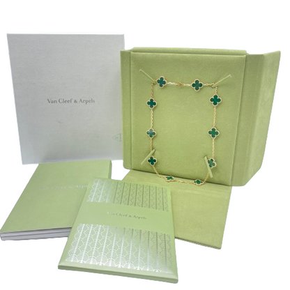 Pre-Owned Van Cleef & Arpels Vintage Alhambra Necklace 10 Motif 42cm Malachite 18K Yellow Gold