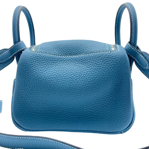 [Cash Price] Hermes Lindy Mini New Blue Gene Torillon Clemence Silver Fittings W Engraved