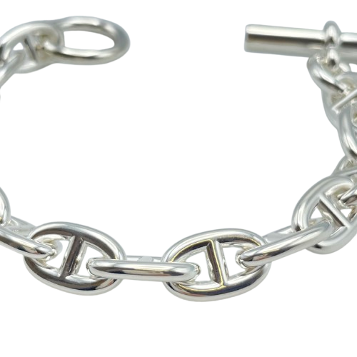 Pre-Owned Hermes Chaine Dunkle Bracelet MM Silver 925 15-panel