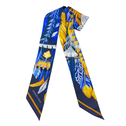Hermes Twilly Danse Pacific Blue Nuit/Jaune 100% 실크