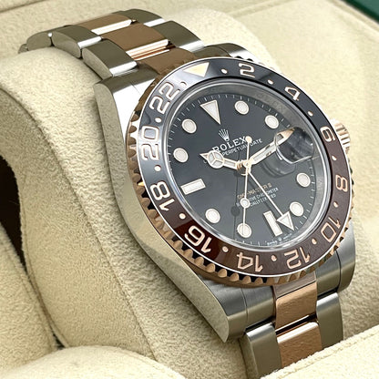 사전 소유 롤렉스 GMT 마스터 II 126711CHNR 검은 스테인레스 스틸 X 에버 로즈 골드 굴 팔찌 40mm