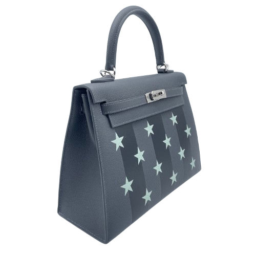 [現金價格]愛馬仕Kelly Cazak Etoile 25 Aldwards/Noir/Vert Peppermint Epson/Tadelacto/Chevre Silver Metal Fittings W刻有