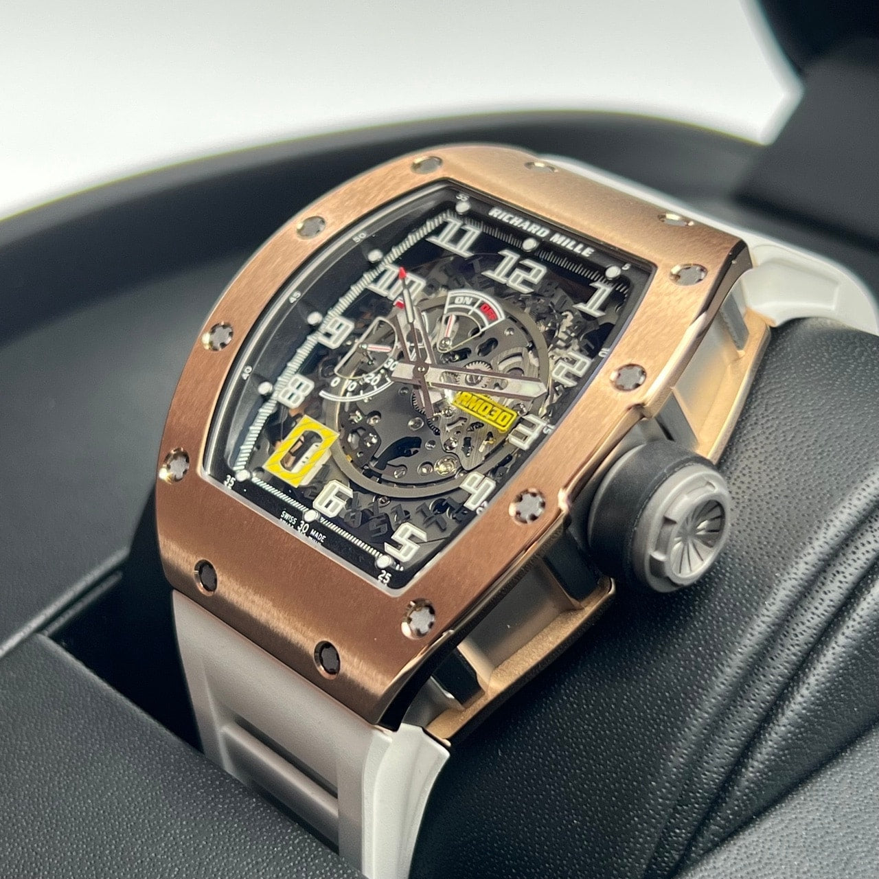 二手Richard Mille自动RM030玫瑰金橡胶带43mm x 50mm
