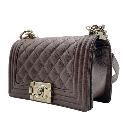 Pre-Owned Chanel Boy Chanel W20 Brown Caviar Skin Gold Fittings