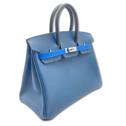 Hermes Birkin Tricolor 25 Deep Blue/Noir/Blue-Idra Epson Silver Metal Fittings w 새겨 져