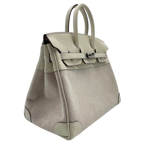 Hermes Birkin 25 Nata Swift/Toile Ash Silver Metal Fittings w 새겨 져