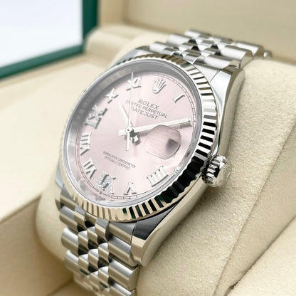 二手劳力士datejust 126234粉红色6:00 9:00禧ybilee手镯36mm