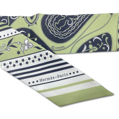 プレオウンド エルメス ツイリー Festival des Amazones Bandana アマゾンの祭典 バンダナ グリーン シルク100％