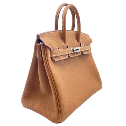 Pre-owned Hermes Birkin 25 Gold Taurillon Novillo Silver hardware W engraved