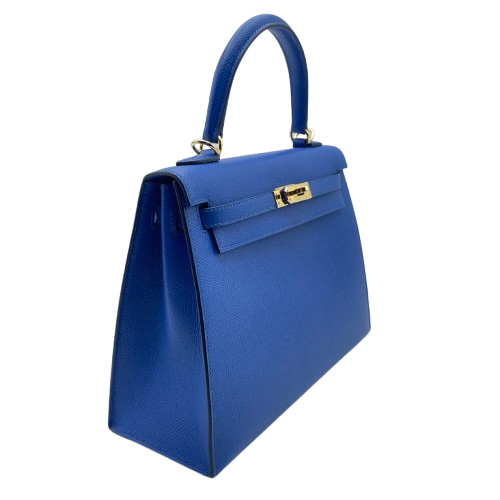 Pre-owned Hermes Kelly 25 Blue France Epson Gold hardware Z engraved