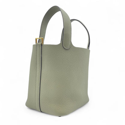 Pre-owned Hermes Picotan Lock PM Sage Taurillon Clemence Gold hardware K stamp