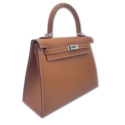 Pre-Owned Hermes Kelly 25 Gold Vaux Madame Silver Hardware K Stamp