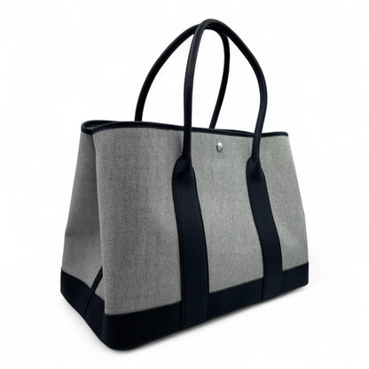 Pre-Owned Hermes Garden Party 41 Noir Toile Ash/Negonda Silver Hardware K Stamp