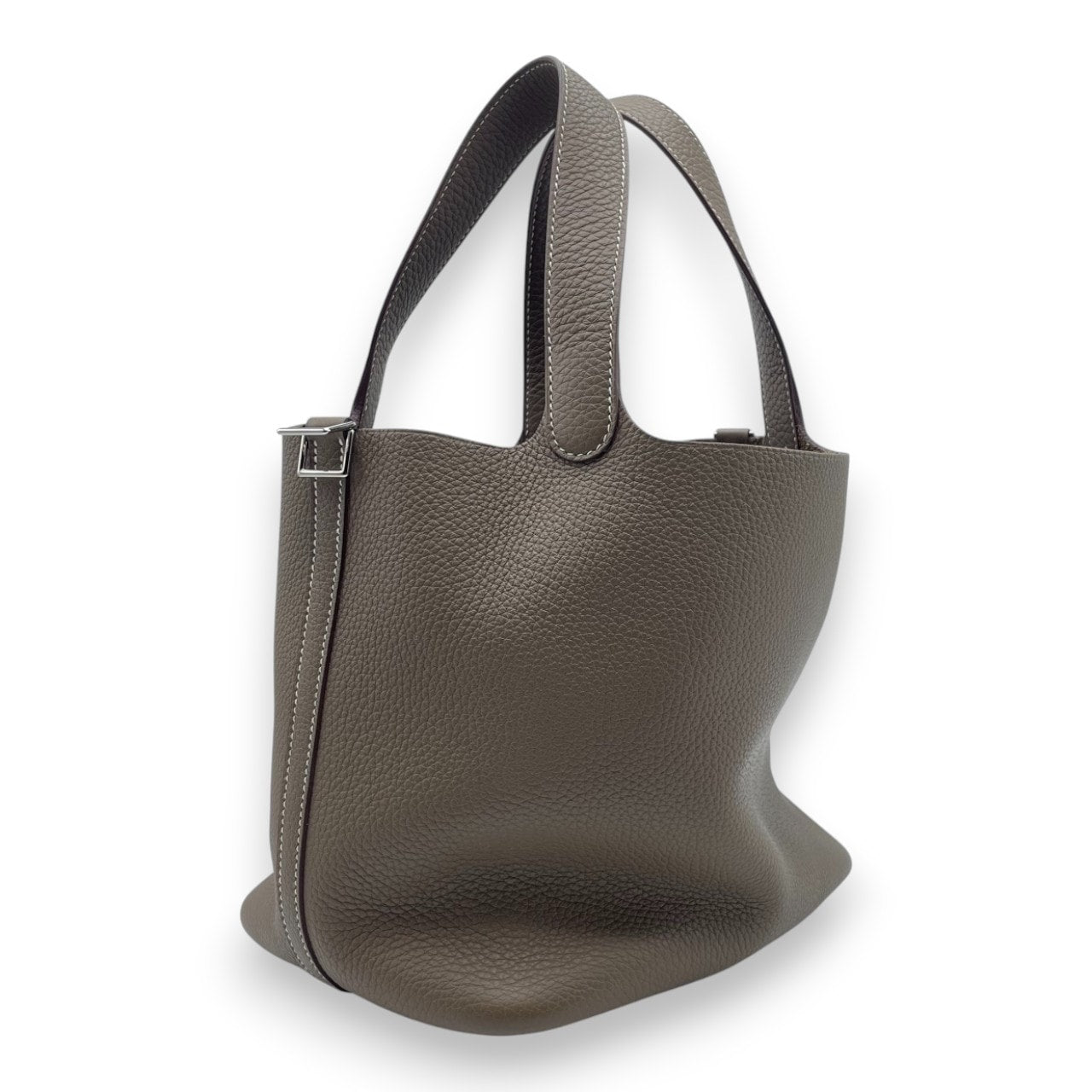 Pre-Owned Hermes Pico Tan Lock MM Etoupe Taurillon Clemence Silver hardware U engraved