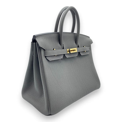 Pre-owned Hermes Birkin 25 Ethane Togo Gold hardware B engraved