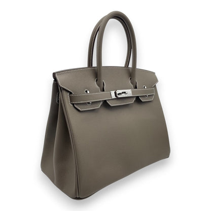 プレオウンドエルメス バーキン 30 エトゥープ エプソン シルバー金具 W刻印