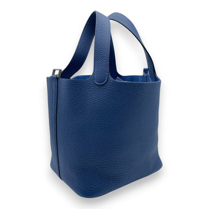 Pre-owned Hermes Picotan lock MM Blue tie Taurillon Clemence Silver hardware W engraved