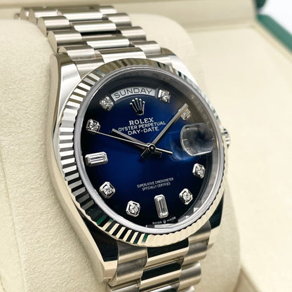 プレオウンド ロレックス デイデイト 128239 ブルーオンブレ 10Pダイヤ ホワイトゴールド 36mm