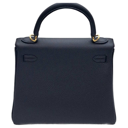 Pre-Owned Hermes Kelly 25 Black Togo Gold Hardware U Engraved