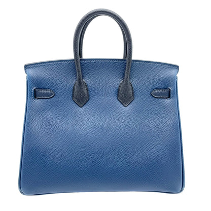 Hermes Birkin 25 Blue Indigo/Black/Blue de Plus Vaud Epson Silver Metal Fittings B 새겨 져