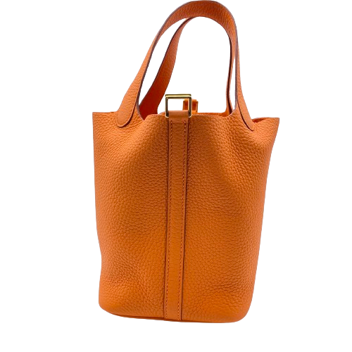 Pre-Owned Hermes Picotin Lock PM Orange Gold Hardware B Engraved