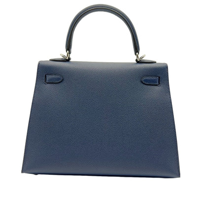 Pre-Owned Hermes Kelly 25 Blue Navy Vaud Epson Silver Fittings W Engraved
