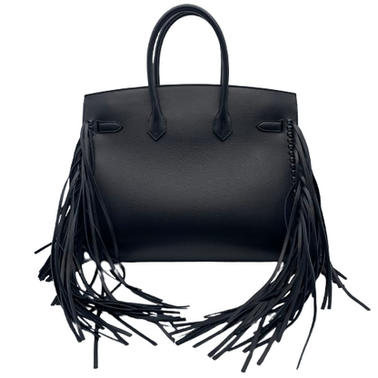Hermes Birkin 35 Noir Evergrain Silver Metal Fittings B Engraved
