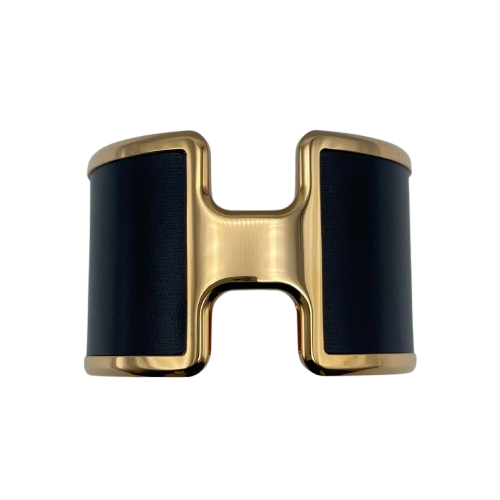 Pre-Owned Hermes Olamp Bangle T2 Black/Rose Gold GP/Leather