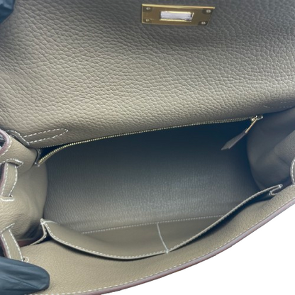 Pre-Owned [Cash Price] Hermes Kelly 28 Etoup Torillon Clemence Gold Hardware W Engraved