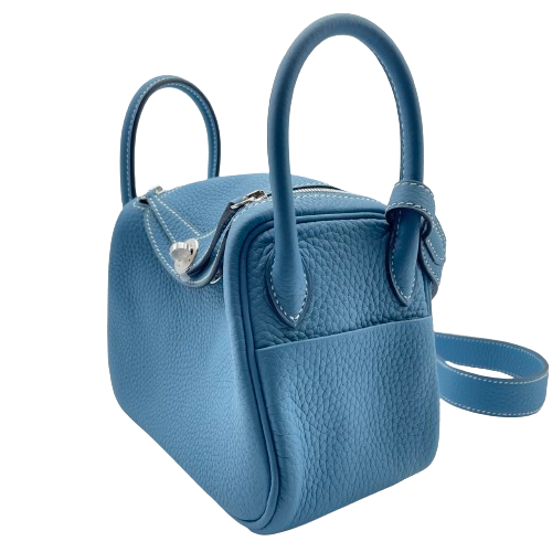 [Cash Price] Hermes Lindy Mini New Blue Gene Torillon Clemence Silver Fittings W Engraved
