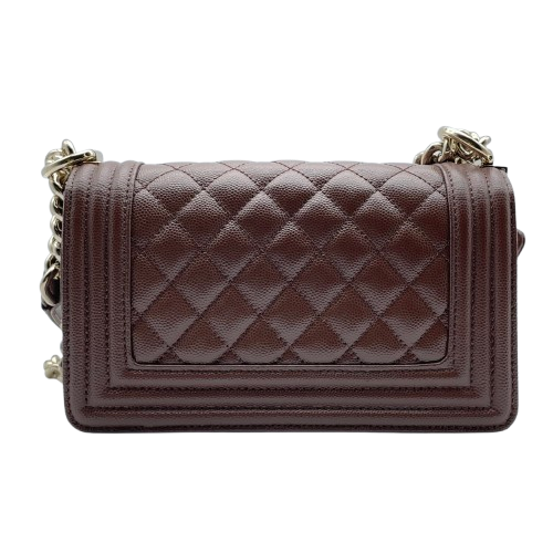 Pre-Owned Chanel Boy Chanel W20 Brown Caviar Skin Gold Fittings