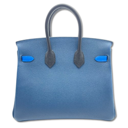 Hermes Birkin Tricolor 25 Deep Blue/Noir/Blue-Idra Epson Silver Metal Fittings w 새겨 져