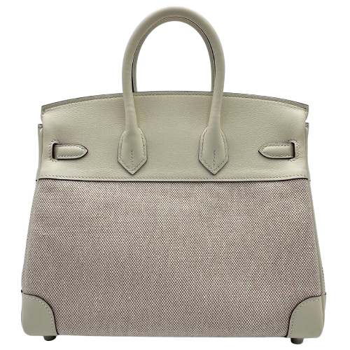 Hermes Birkin 25 Nata Swift/Toile Ash Silver Metal Fittings w 새겨 져