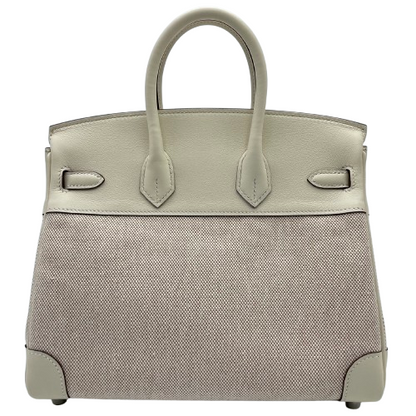 Hermes Birkin 25 Nata Swift/Toile Ash Silver Metal Fittings w 새겨 져