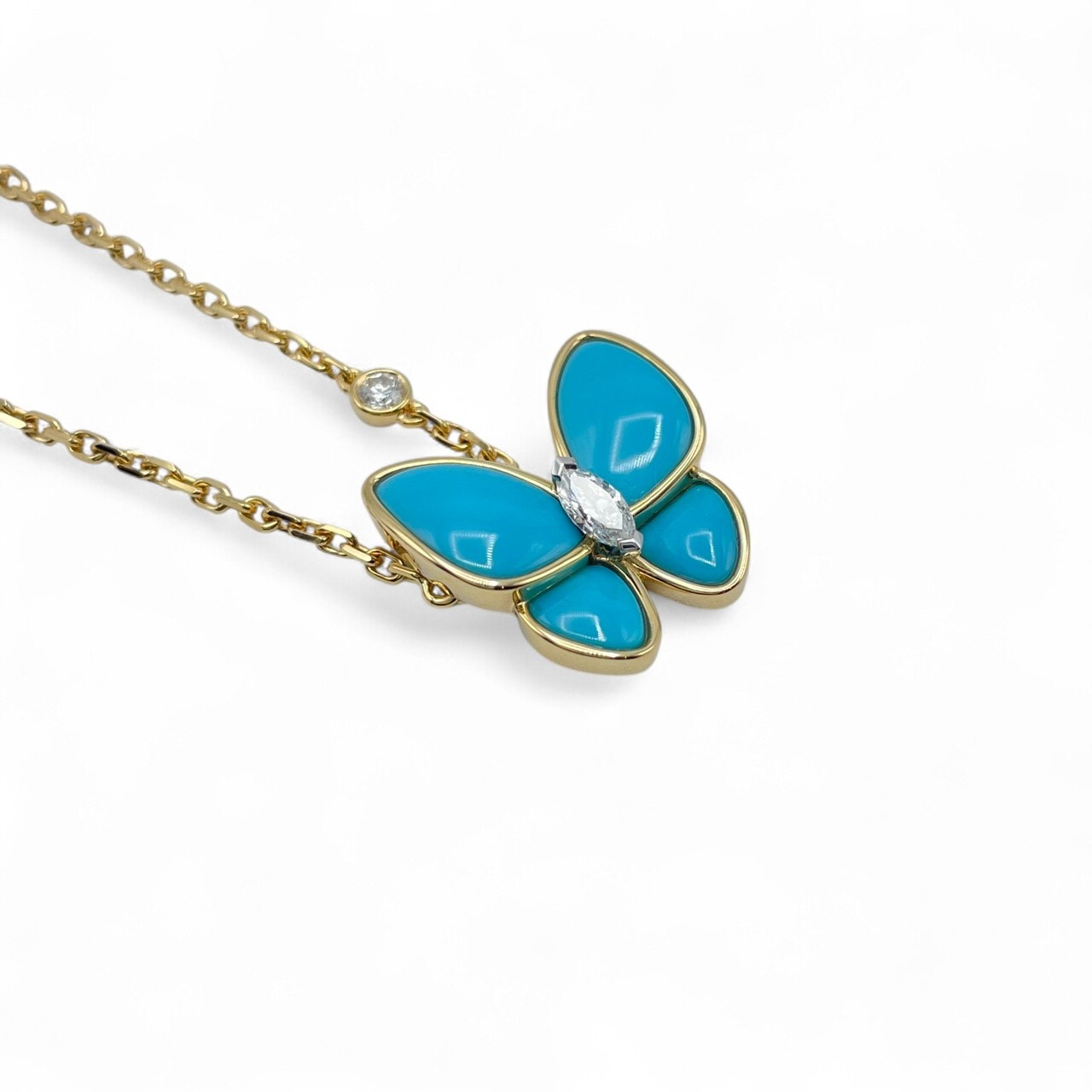 プレオウンドヴァンクリーフ＆アーペル ドゥ パピヨン ネックレス VCARP7UP00 ターコイズ イエローゴールド